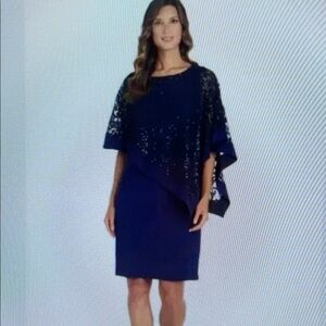 Elegant Navy Blue Lace Overlay Dress